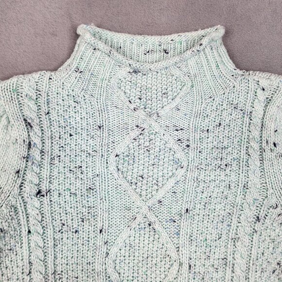 Talbots Cable Knit Mock Neck Sweater Women's Size Small Green Preppy Winter - Picture 4 of 8